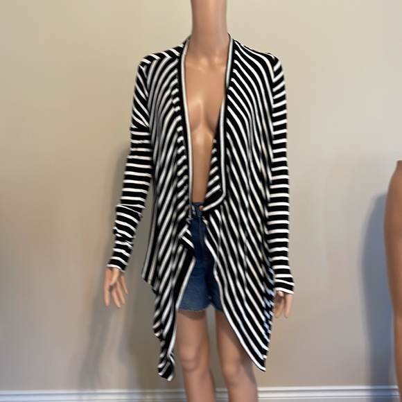 BCBG Maxazria black label black white stripe asymmetrical sweater size XS - Picture 2 of 8